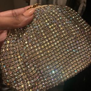 Small sparkly bling evening clutch with strap